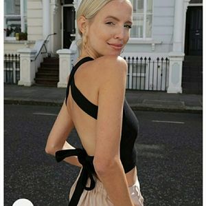 Leonni Haan Black Strappy Open Back Halter Crop Top